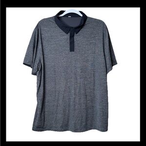 Lululemon Polo Shirt Men XL Gray Black Evolution Short Sleeve Button Down E4